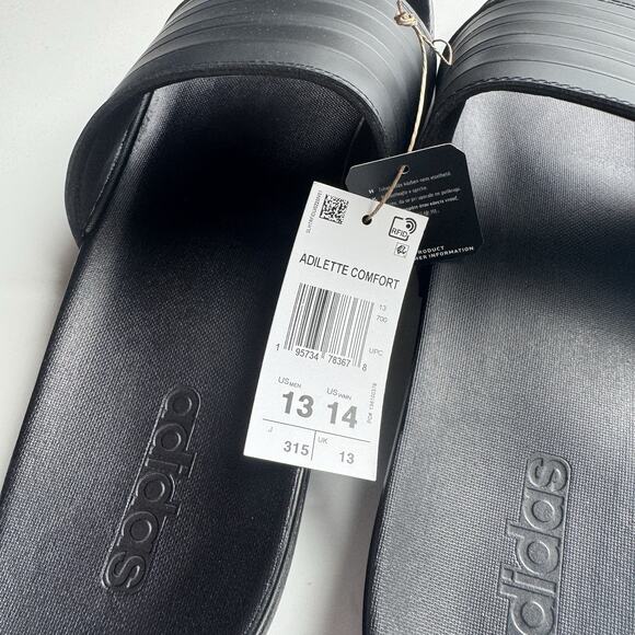 Adidas Mens 13/Womens 14 Adilette Comfort Slides Sandals Black/Black 3S - Picture 6 of 6